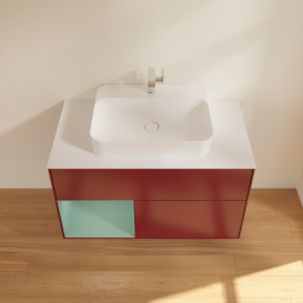 Тумба под раковину Villeroy & Boch Finion 100х50,1 см с подсветкой МДФ пион матовый лак/стекло белое матовое G361GMHB