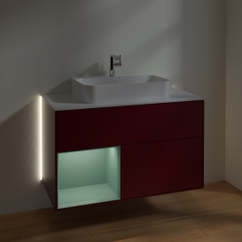 Тумба под раковину Villeroy & Boch Finion 100х50,1 см с подсветкой МДФ пион матовый лак/стекло белое матовое G361GMHB