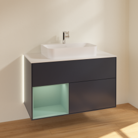 Тумба под раковину Villeroy & Boch Finion 100х50,1 см с подсветкой МДФ темно-синий матовый лак/стекло белое матовое G361GMHG