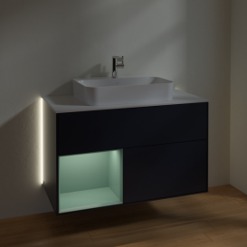 Тумба под раковину Villeroy & Boch Finion 100х50,1 см с подсветкой МДФ темно-синий матовый лак/стекло белое матовое G361GMHG
