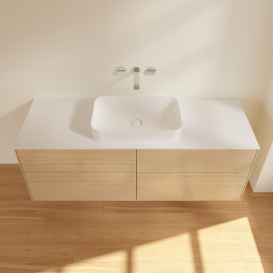 Тумба под раковину Villeroy & Boch Finion 160х50,1 см с подсветкой МДФ шпон дуба/стекло белое матовое G73100PC