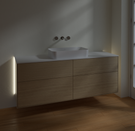 Тумба под раковину Villeroy & Boch Finion 160х50,1 см с подсветкой МДФ шпон дуба/стекло белое матовое G73100PC