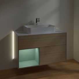 Тумба под раковину Villeroy & Boch Finion 100х50,1 см с подсветкой МДФ шпон дуба/стекло белое матовое G361GMPC