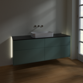 Тумба под раковину Villeroy & Boch Finion 160х50,1 см с подсветкой МДФ оливковый матовый лак/стекло черное матовое G73200GM