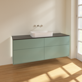 Тумба под раковину Villeroy & Boch Finion 160х50,1 см с подсветкой МДФ оливковый матовый лак/стекло черное матовое G73200GM