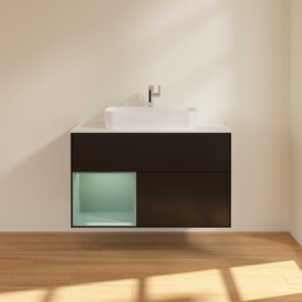 Тумба под раковину Villeroy & Boch Finion 100х50,1 см с подсветкой МДФ черный матовый лак/стекло белое матовое G361GMPD