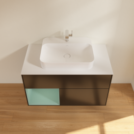 Тумба под раковину Villeroy & Boch Finion 100х50,1 см с подсветкой МДФ черный матовый лак/стекло белое матовое G361GMPD