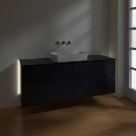Тумба под раковину Villeroy & Boch Finion 160х50,1 см с подсветкой МДФ темно-синий матовый лак/стекло черное матовое G73200HG