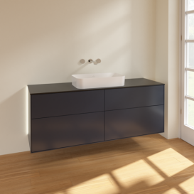 Тумба под раковину Villeroy & Boch Finion 160х50,1 см с подсветкой МДФ темно-синий матовый лак/стекло черное матовое G73200HG