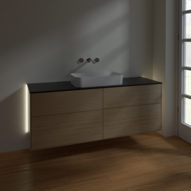 Тумба под раковину Villeroy & Boch Finion 160х50,1 см с подсветкой МДФ шпон дуба/стекло черное матовое G73200PC