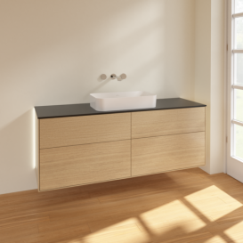 Тумба под раковину Villeroy & Boch Finion 160х50,1 см с подсветкой МДФ шпон дуба/стекло черное матовое G73200PC