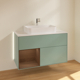 Тумба под раковину Villeroy & Boch Finion 100х50,1 см с подсветкой МДФ оливковый матовый лак/стекло белое матовое G361GNGM