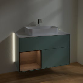 Тумба под раковину Villeroy & Boch Finion 100х50,1 см с подсветкой МДФ оливковый матовый лак/стекло белое матовое G361GNGM