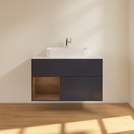 Тумба под раковину Villeroy & Boch Finion 100х50,1 см с подсветкой МДФ темно-синий матовый лак/стекло белое матовое G361GNHG