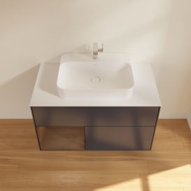 Тумба под раковину Villeroy & Boch Finion 100х50,1 см с подсветкой МДФ темно-синий матовый лак/стекло белое матовое G361GNHG