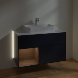 Тумба под раковину Villeroy & Boch Finion 100х50,1 см с подсветкой МДФ темно-синий матовый лак/стекло белое матовое G361GNHG