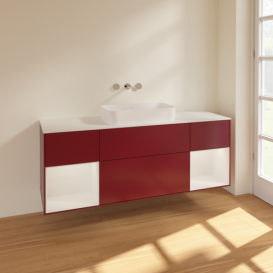 Тумба под раковину Villeroy & Boch Finion 160х50,1 см с подсветкой МДФ пион матовый лак/стекло белое матовое F741GFHB