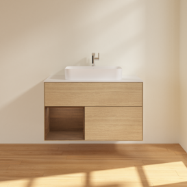 Тумба под раковину Villeroy & Boch Finion 100х50,1 см с подсветкой МДФ шпон дуба/стекло белое матовое G361GNPC