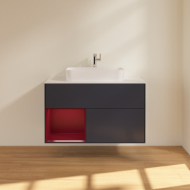 Тумба под раковину Villeroy & Boch Finion 100х50,1 см с подсветкой МДФ темно-синий матовый лак/стекло белое матовое G361HBHG