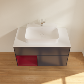 Тумба под раковину Villeroy & Boch Finion 100х50,1 см с подсветкой МДФ темно-синий матовый лак/стекло белое матовое G361HBHG