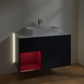 Тумба под раковину Villeroy & Boch Finion 100х50,1 см с подсветкой МДФ темно-синий матовый лак/стекло белое матовое G361HBHG