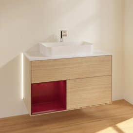 Тумба под раковину Villeroy & Boch Finion 100х50,1 см с подсветкой МДФ шпон дуба/стекло белое матовое G361HBPC