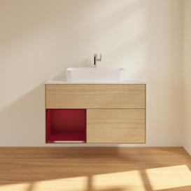 Тумба под раковину Villeroy & Boch Finion 100х50,1 см с подсветкой МДФ шпон дуба/стекло белое матовое G361HBPC