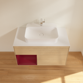 Тумба под раковину Villeroy & Boch Finion 100х50,1 см с подсветкой МДФ шпон дуба/стекло белое матовое G361HBPC