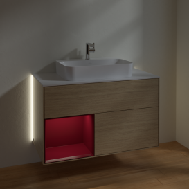 Тумба под раковину Villeroy & Boch Finion 100х50,1 см с подсветкой МДФ шпон дуба/стекло белое матовое G361HBPC