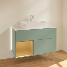 Тумба под раковину Villeroy & Boch Finion 100х50,1 см с подсветкой МДФ оливковый матовый лак/стекло белое матовое G361HFGM