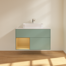 Тумба под раковину Villeroy & Boch Finion 100х50,1 см с подсветкой МДФ оливковый матовый лак/стекло белое матовое G361HFGM