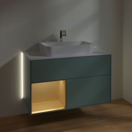 Тумба под раковину Villeroy & Boch Finion 100х50,1 см с подсветкой МДФ оливковый матовый лак/стекло белое матовое G361HFGM