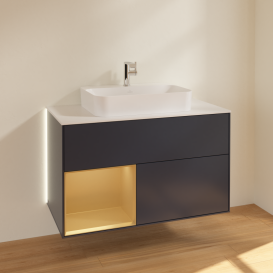 Тумба под раковину Villeroy & Boch Finion 100х50,1 см с подсветкой МДФ темно-синий матовый лак/стекло белое матовое G361HFHG