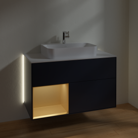 Тумба под раковину Villeroy & Boch Finion 100х50,1 см с подсветкой МДФ темно-синий матовый лак/стекло белое матовое G361HFHG