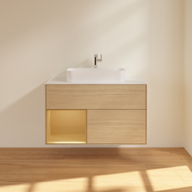 Тумба под раковину Villeroy & Boch Finion 100х50,1 см с подсветкой МДФ шпон дуба/стекло белое матовое G361HFPC