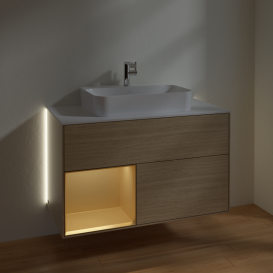 Тумба под раковину Villeroy & Boch Finion 100х50,1 см с подсветкой МДФ шпон дуба/стекло белое матовое G361HFPC