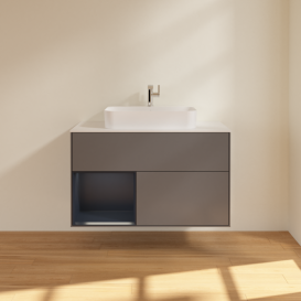 Тумба под раковину Villeroy & Boch Finion 100х50,1 см с подсветкой МДФ антрацит матовый лак/стекло белое матовое G361HGGK