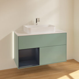 Тумба под раковину Villeroy & Boch Finion 100х50,1 см с подсветкой МДФ оливковый матовый лак/стекло белое матовое G361HGGM