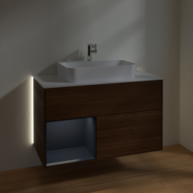 Тумба под раковину Villeroy & Boch Finion 100х50,1 см с подсветкой МДФ шпон грецкого ореха/стекло белое матовое G361HGGN