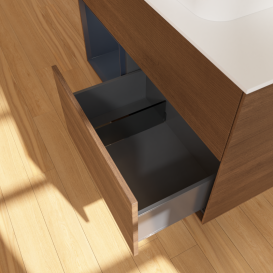 Тумба под раковину Villeroy & Boch Finion 100х50,1 см с подсветкой МДФ шпон грецкого ореха/стекло белое матовое G361HGGN