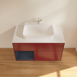 Тумба под раковину Villeroy & Boch Finion 100х50,1 см с подсветкой МДФ пион матовый лак/стекло белое матовое G361HGHB