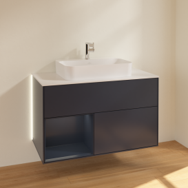 Тумба под раковину Villeroy & Boch Finion 100х50,1 см с подсветкой МДФ темно-синий матовый лак/стекло белое матовое G361HGHG