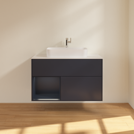 Тумба под раковину Villeroy & Boch Finion 100х50,1 см с подсветкой МДФ темно-синий матовый лак/стекло белое матовое G361HGHG