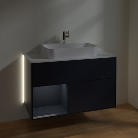 Тумба под раковину Villeroy & Boch Finion 100х50,1 см с подсветкой МДФ темно-синий матовый лак/стекло белое матовое G361HGHG