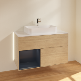 Тумба под раковину Villeroy & Boch Finion 100х50,1 см с подсветкой МДФ шпон дуба/стекло белое матовое G361HGPC