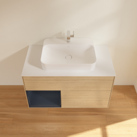 Тумба под раковину Villeroy & Boch Finion 100х50,1 см с подсветкой МДФ шпон дуба/стекло белое матовое G361HGPC