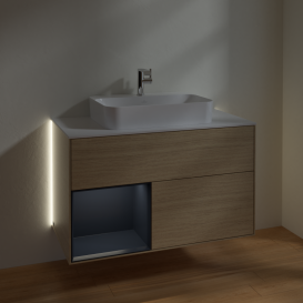 Тумба под раковину Villeroy & Boch Finion 100х50,1 см с подсветкой МДФ шпон дуба/стекло белое матовое G361HGPC