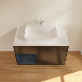 Тумба под раковину Villeroy & Boch Finion 100х50,1 см с подсветкой МДФ черный матовый лак/стекло белое матовое G361HGPD