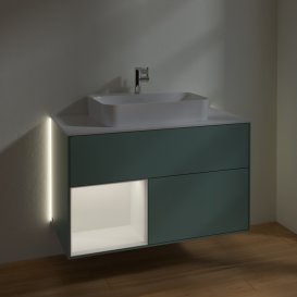 Тумба под раковину Villeroy & Boch Finion 100х50,1 см с подсветкой МДФ оливковый матовый лак/стекло белое матовое G361MTGM