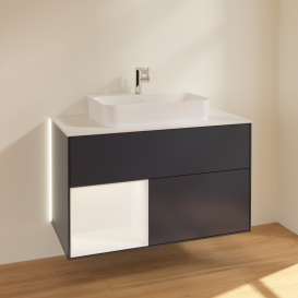 Тумба под раковину Villeroy & Boch Finion 100х50,1 см с подсветкой МДФ темно-синий матовый лак/стекло белое матовое G361MTHG